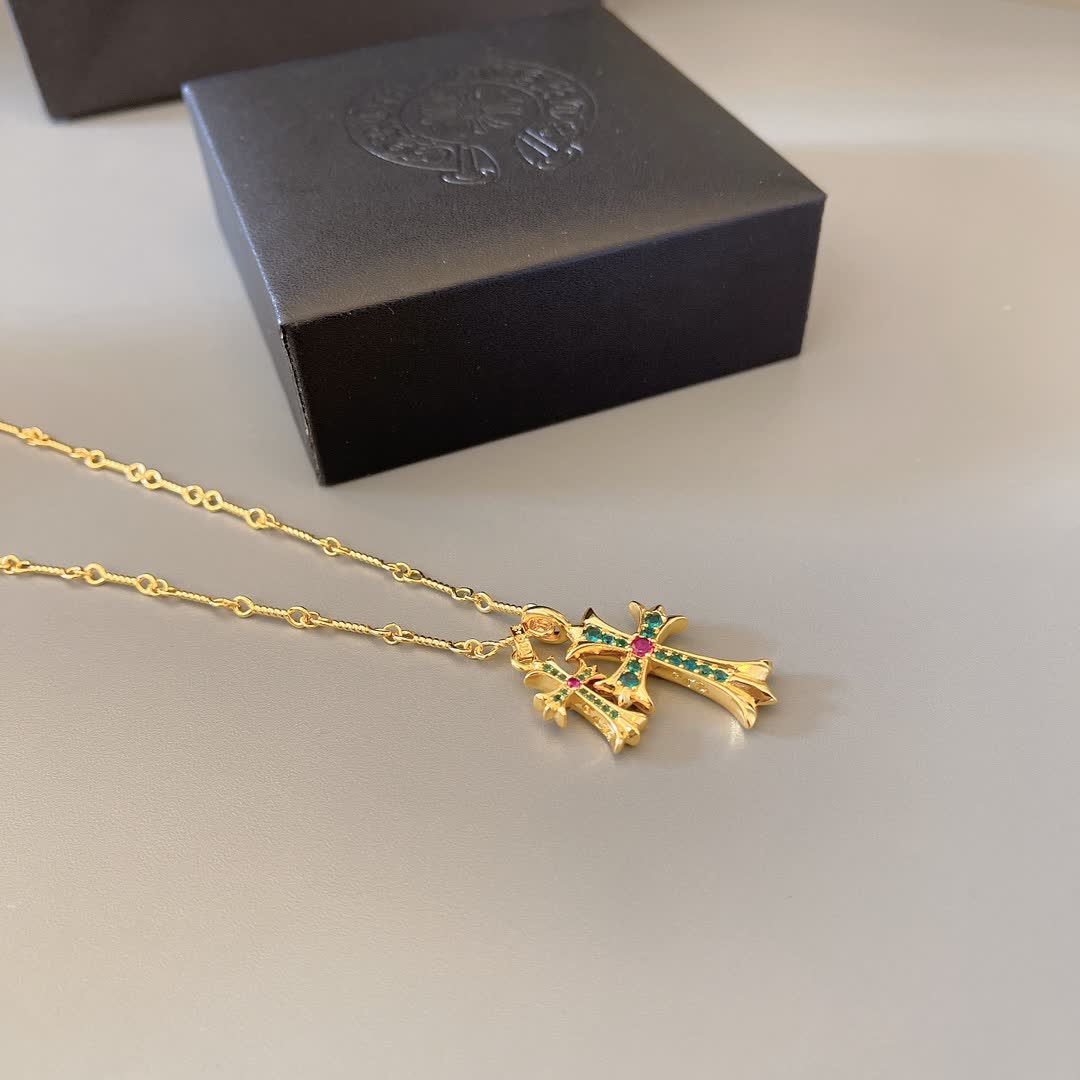 Chrome Hearts Gold-Plated Cross Pendant Necklace